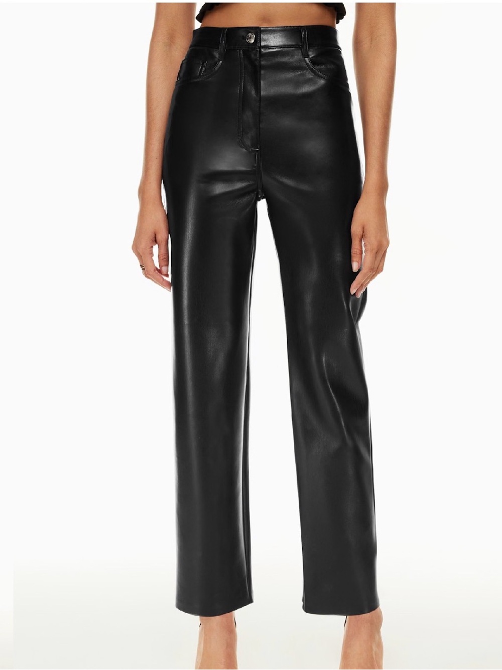Wilfred High-Waist Black Faux Leather Straight-Leg Pants